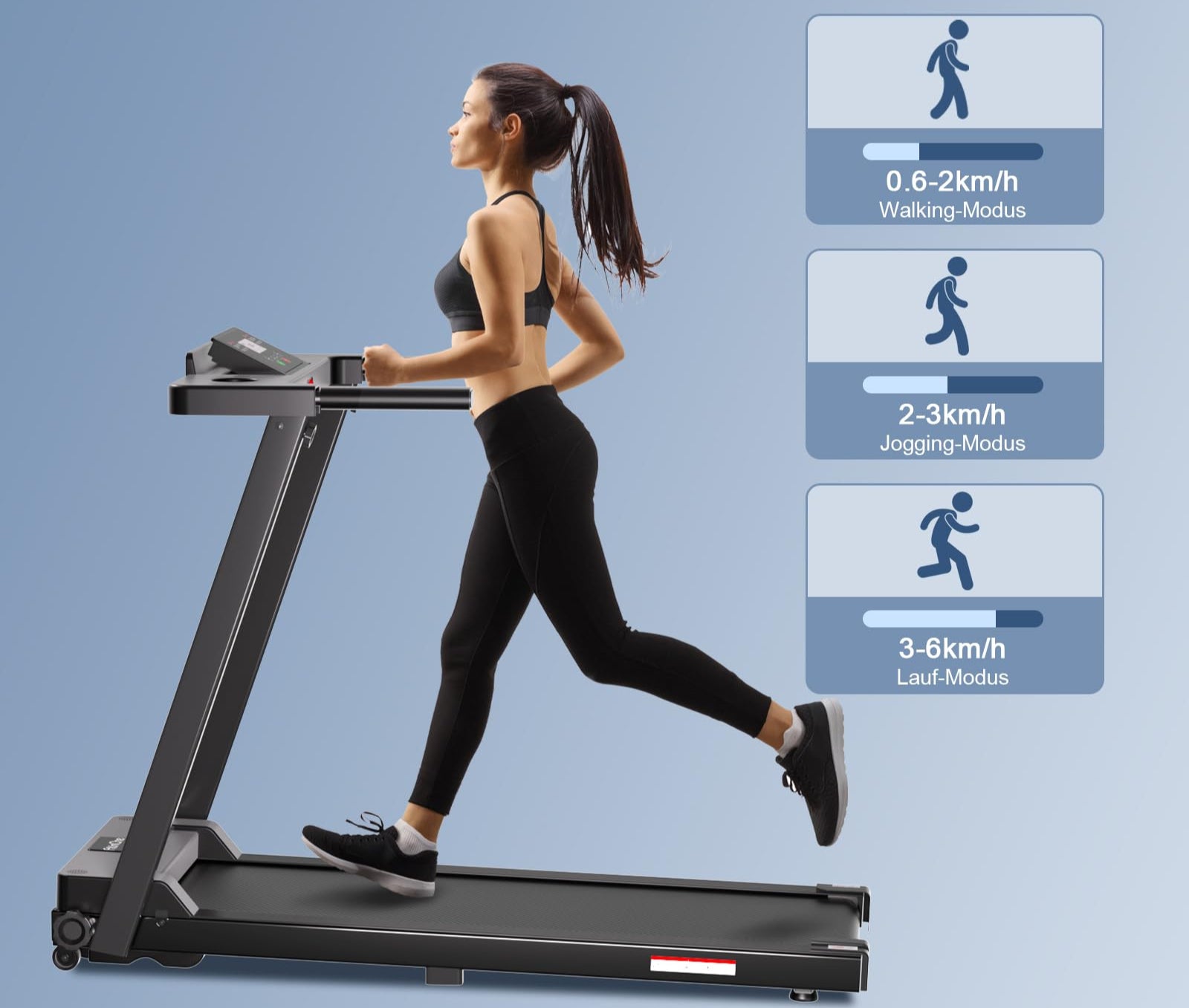 FitinOne Klappbares Laufband für Zuhause bis 6 km/h,Laufband mit LED-Anzeige und Tablet Holder, max. Belastung 150 kg, kompaktes Walking Pad für Zuhause und Büro