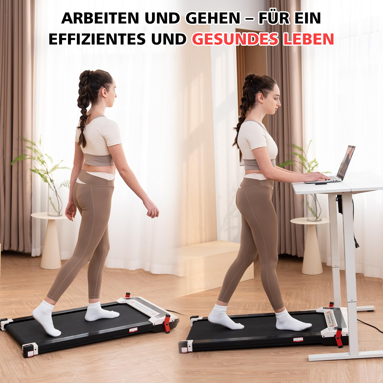 LIKESPORTING Laufband mit Fußberuhigungsfunktion – Zusammenklappbar, mit Neigungswinkel und Fernbedienung, perfekt für den Einsatz im Büro und zu Hause. Geräuscharm, 1-6 km/h, Maximalgewicht 120 kg