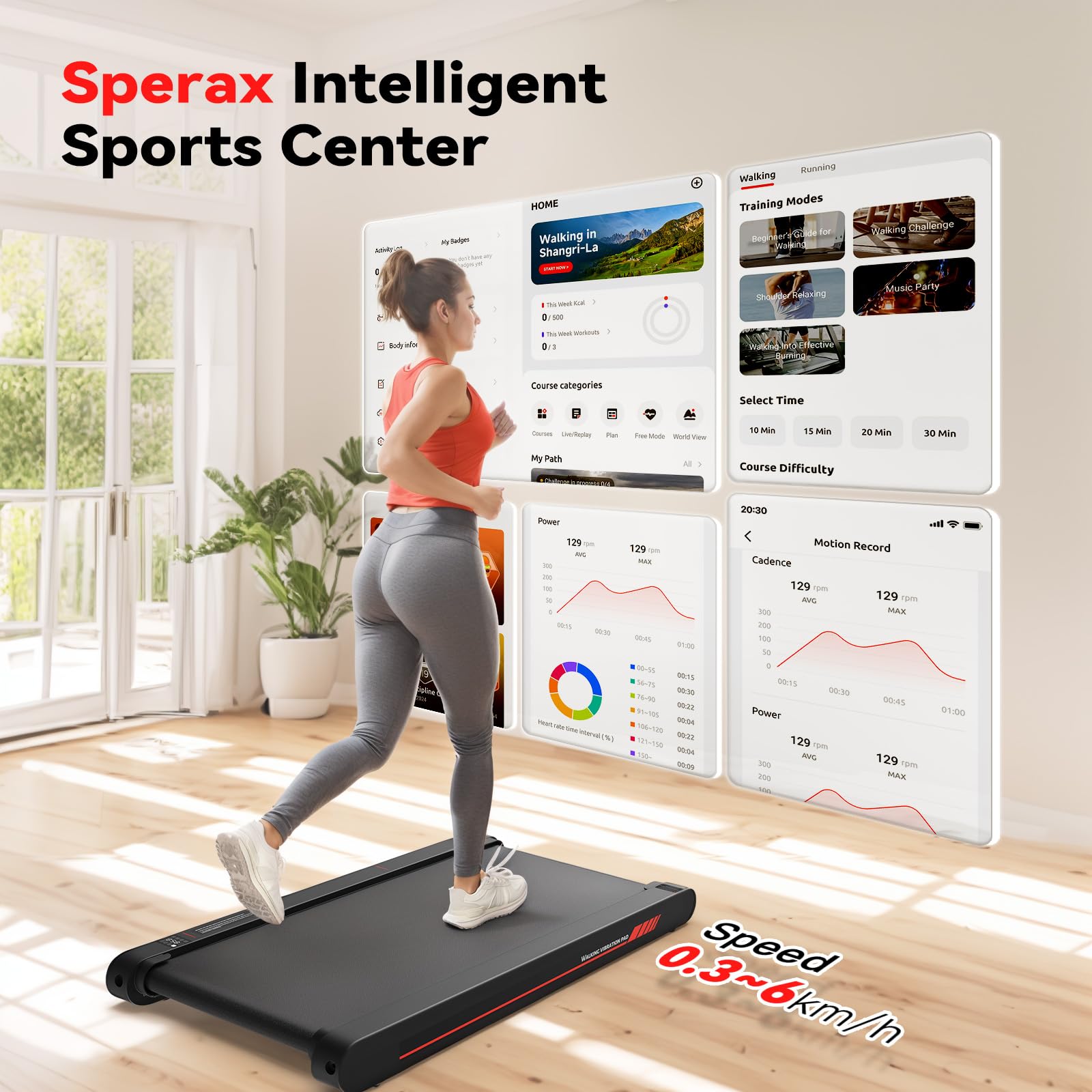 Sperax 4-in-1 Vibration für Laufband für Zuhause mit App Bluetooth 0.3-6km/h den Heim - und Walking Vibration Pad Bürogebrauch und Fernbedienung - Vibration für Zuhause und Büro (Grau)