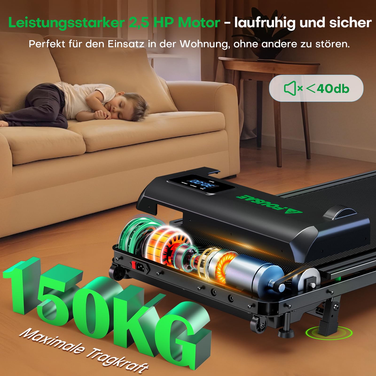 FOUSAE Walking Pad, 1-10 km/h Laufband für Zuhause mit 9% Steigung, 2.5HP Walking Machine für Zuhause & Büro mit LED-Anzeige, Fernbedienung, 12 Programes, Doppelter Stoßdämpfung Bis 150kg Belastbar