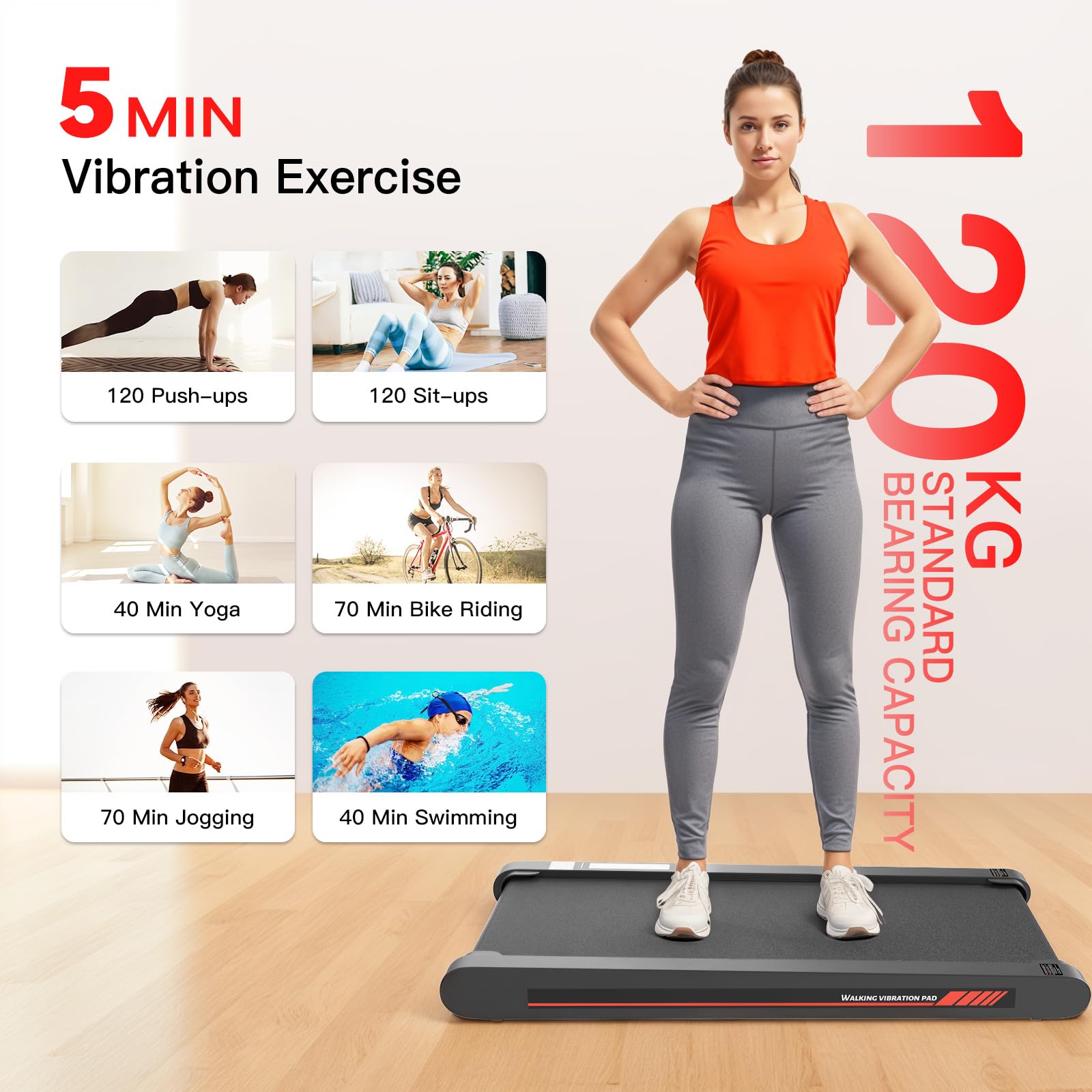 Sperax 4-in-1 Vibration für Laufband für Zuhause mit App Bluetooth 0.3-6km/h den Heim - und Walking Vibration Pad Bürogebrauch und Fernbedienung - Vibration für Zuhause und Büro (Grau)