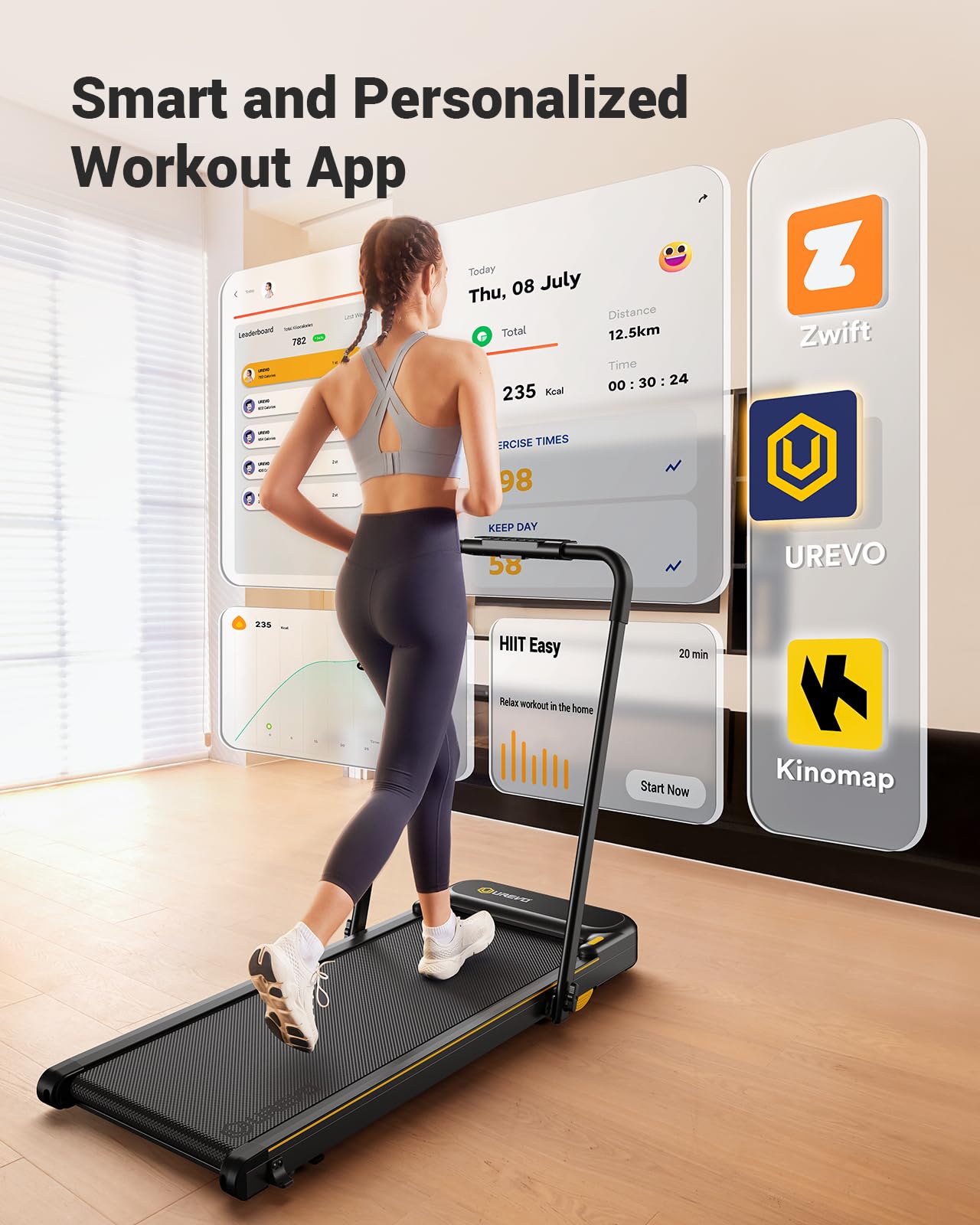 UREVO 2 in 1 Laufband für zuhause mit APP, Walking pad mit doppelter Stoßdämpfung, 1-10 km/h Laufband Klappbar mit Fernbedienung und LED-Anzeige für Zuhause/Büro