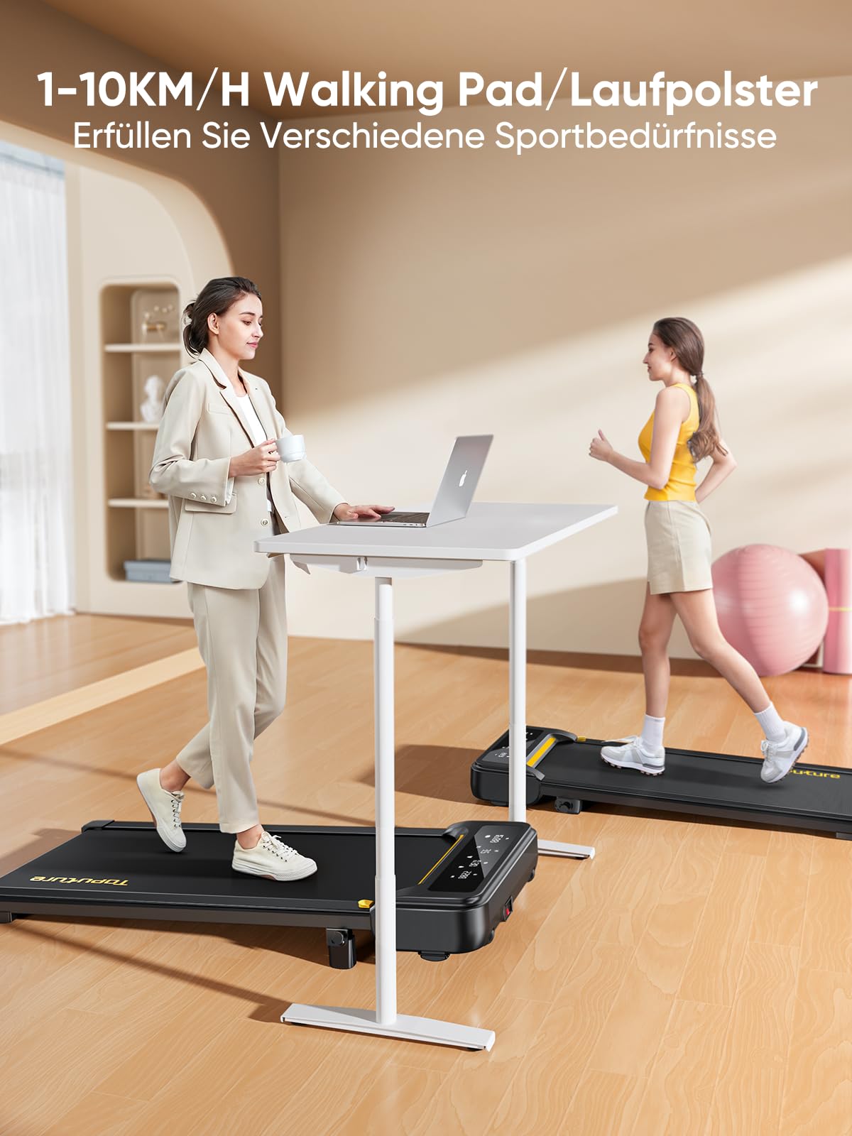Laufband für Zuhause mit Neigung, 1-10 km/h Walking pad, Elektrisches Laufband mit Steigung, 2.5HP Walking Machine für Zuhause & Büro, Fernbedienung und App, Keine Montage Erforderlich