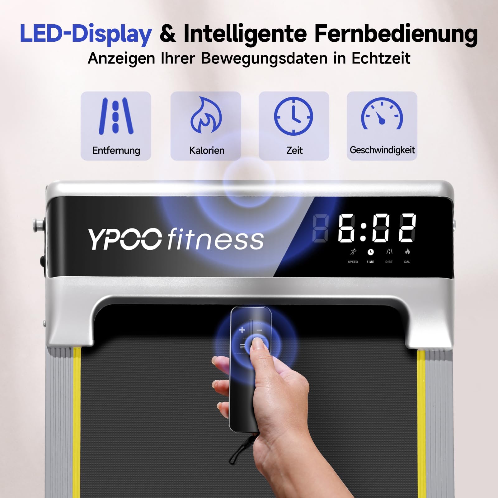YPOO Walking Pad mit Steigung, 1-6km/h Laufband Zuhause Büro mit Neigung, 140kg Walking Pad Leise, Klein Laufband Schreibtisch, Mini Laufpad 2.5HP Treadmill Home, LED-Anzeige/Fernbedienung/APP