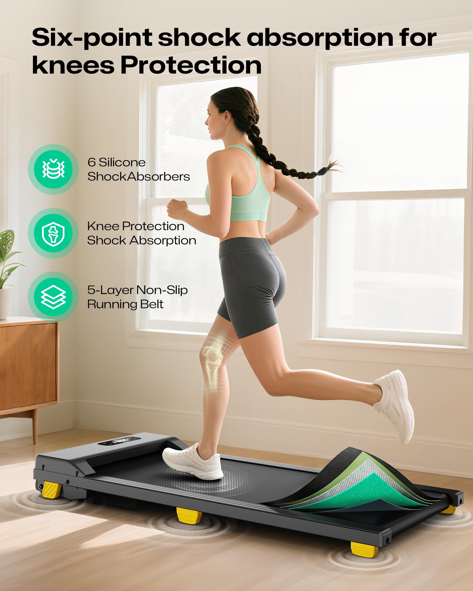 Walking Pad mit 9% Steigung, Walking Pad mit Sechs-Punkt-Stoßdämpfung, leises Laufband Schreibtisch, 2,5 Pferdestärken Laufband für Zuhause/Büro