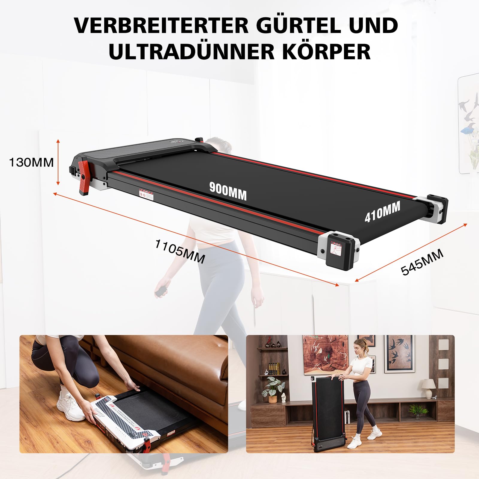 LIKESPORTING Laufband mit Fußberuhigungsfunktion – Zusammenklappbar, mit Neigungswinkel und Fernbedienung, perfekt für den Einsatz im Büro und zu Hause. Geräuscharm, 1-6 km/h, Maximalgewicht 120 kg