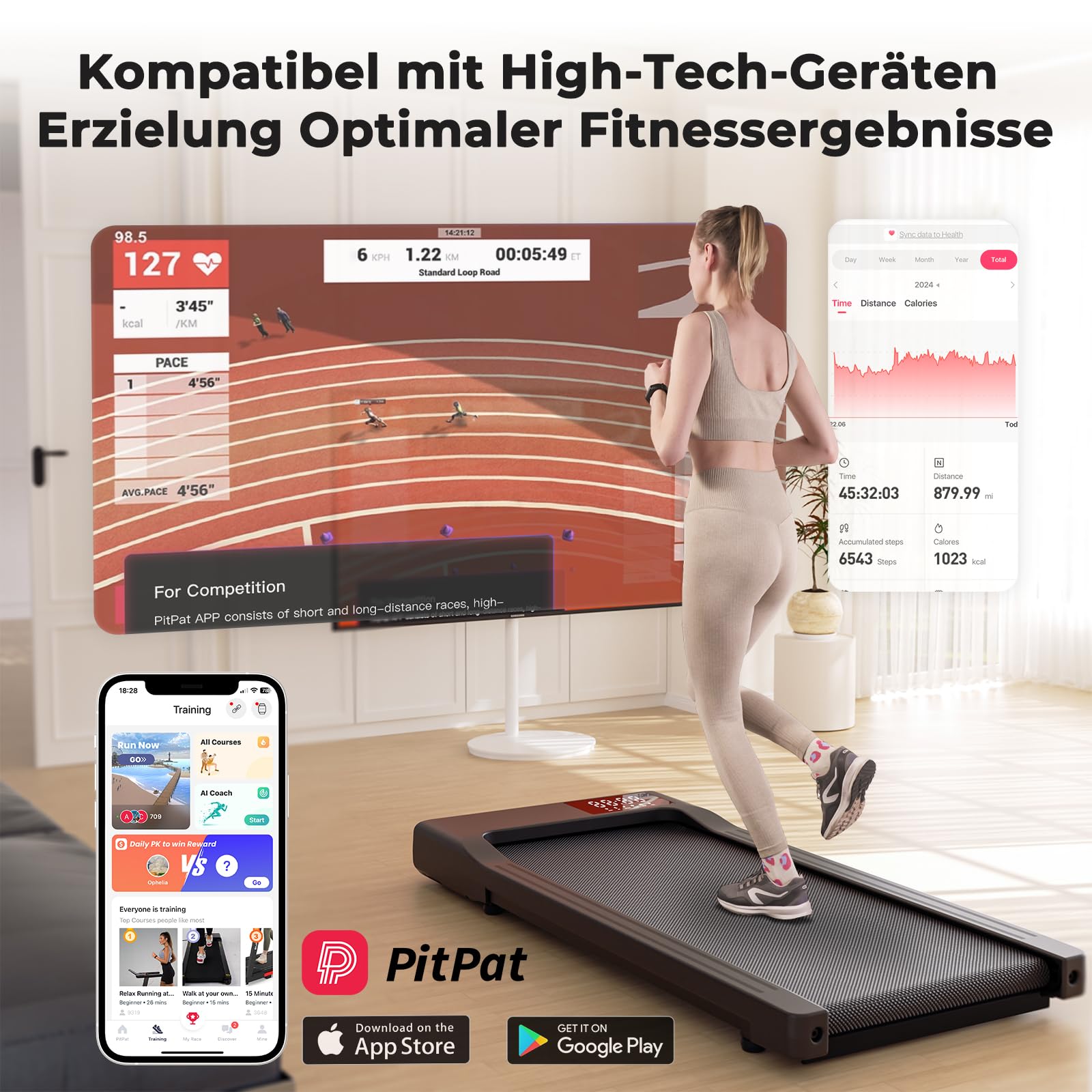Lacuffy Raceable Walking Pad geeignet für High-Tech Wearable Devices, Max 136/159kg APP-Steuerung unter dem Schreibtisch Laufband mit AI-Training und Multi-Runner-Rennen