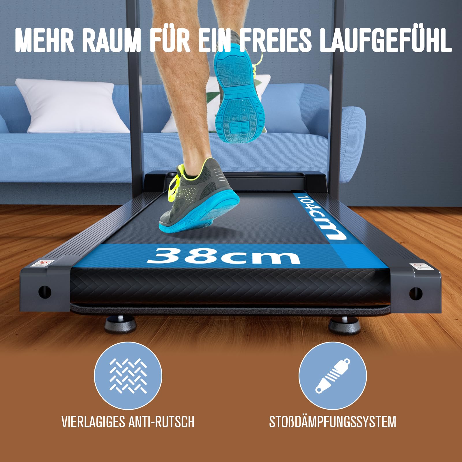 FitinOne Klappbares Laufband für Zuhause bis 6 km/h,Laufband mit LED-Anzeige und Tablet Holder, max. Belastung 150 kg, kompaktes Walking Pad für Zuhause und Büro