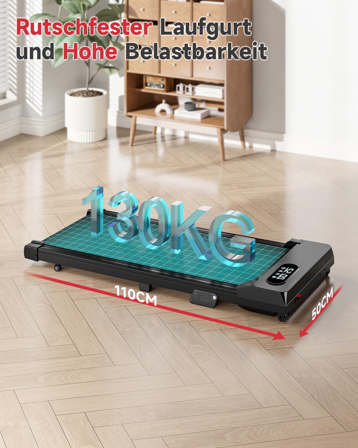 HomeFitnessCode Walking Pad für Zuhause mit Neigung - Laufband Laufpad Steigung Walkpad Untertisch Elektrisch 1-8 KMH Walking Band, Glänzend Schwarz