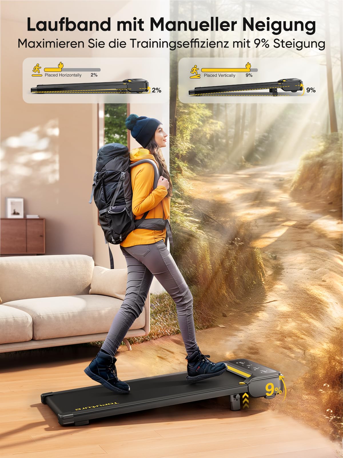 Laufband für Zuhause mit Neigung, 1-10 km/h Walking pad, Elektrisches Laufband mit Steigung, 2.5HP Walking Machine für Zuhause & Büro, Fernbedienung und App, Keine Montage Erforderlich