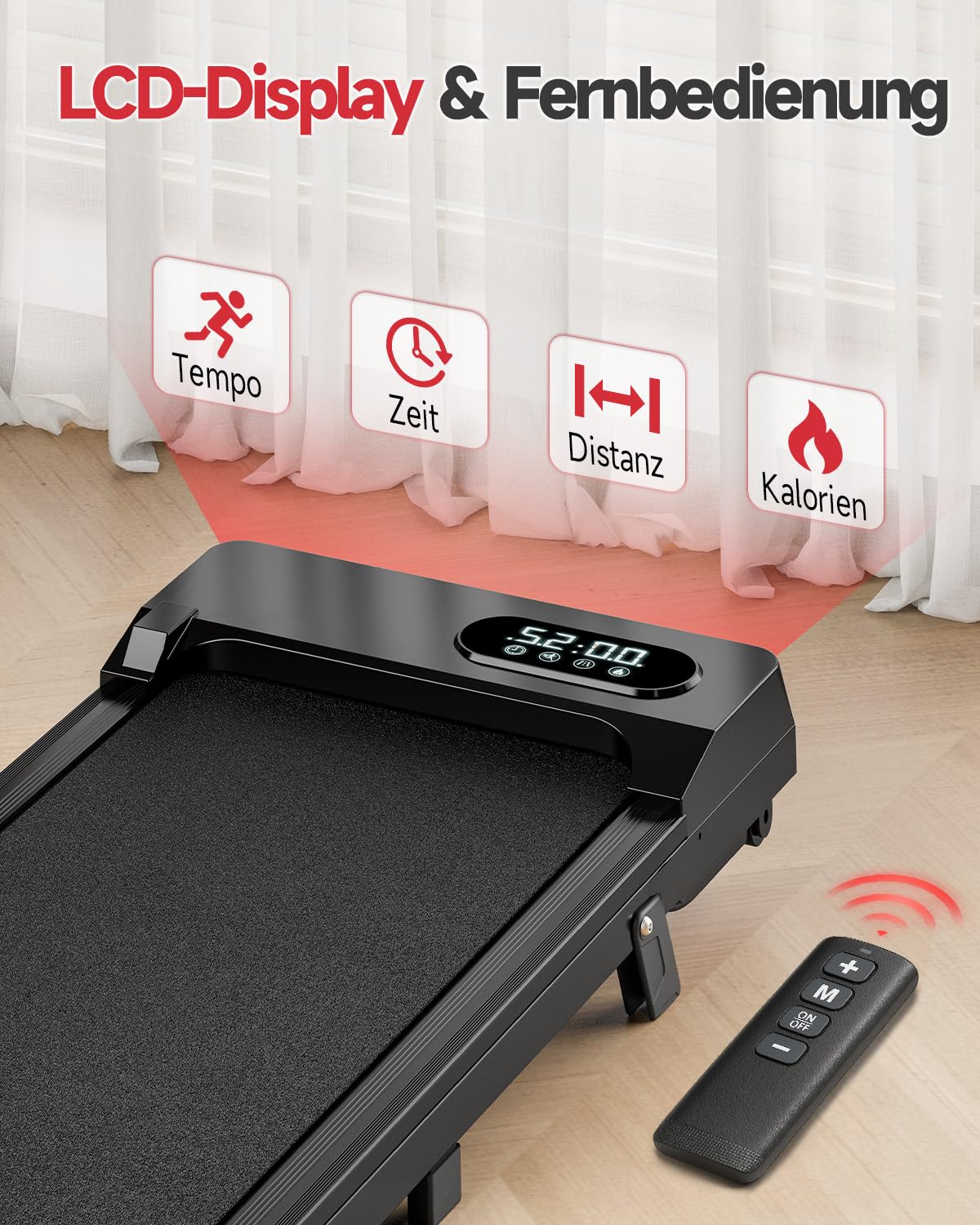 HomeFitnessCode Walking Pad für Zuhause mit Neigung - Laufband Laufpad Steigung Walkpad Untertisch Elektrisch 1-8 KMH Walking Band, Glänzend Schwarz