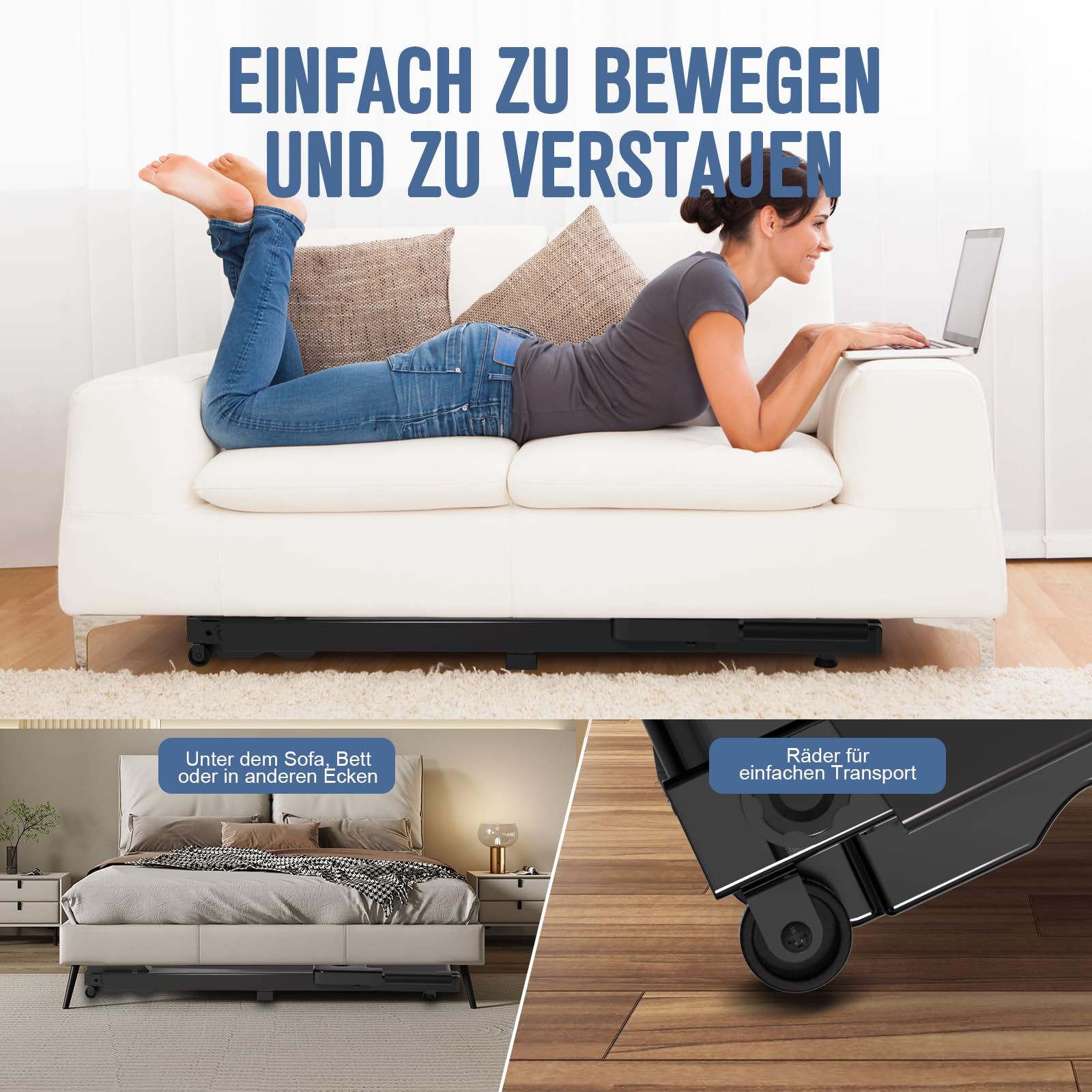 FitinOne Klappbares Laufband für Zuhause bis 6 km/h,Laufband mit LED-Anzeige und Tablet Holder, max. Belastung 150 kg, kompaktes Walking Pad für Zuhause und Büro