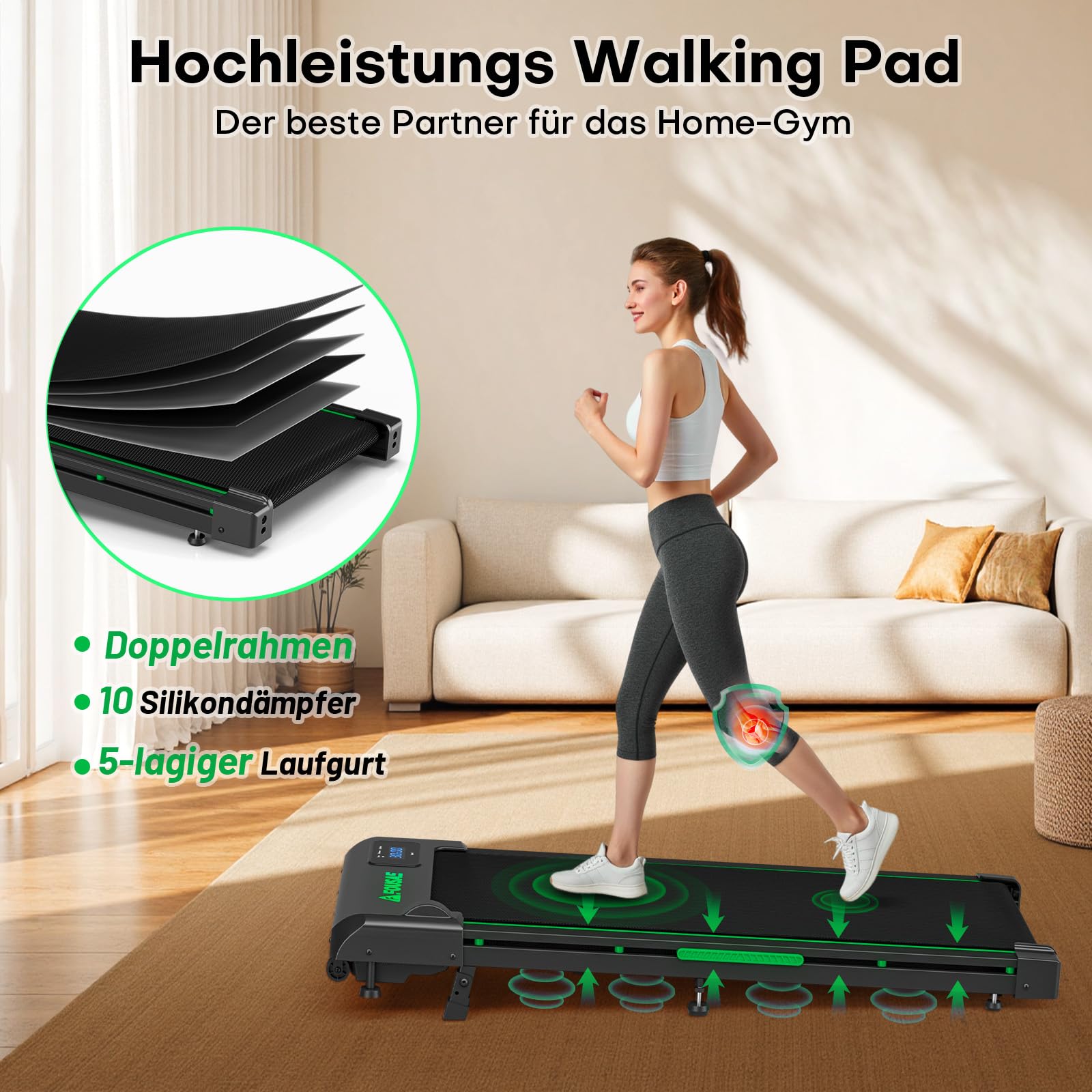 FOUSAE Walking Pad, 1-10 km/h Laufband für Zuhause mit 9% Steigung, 2.5HP Walking Machine für Zuhause & Büro mit LED-Anzeige, Fernbedienung, 12 Programes, Doppelter Stoßdämpfung Bis 150kg Belastbar