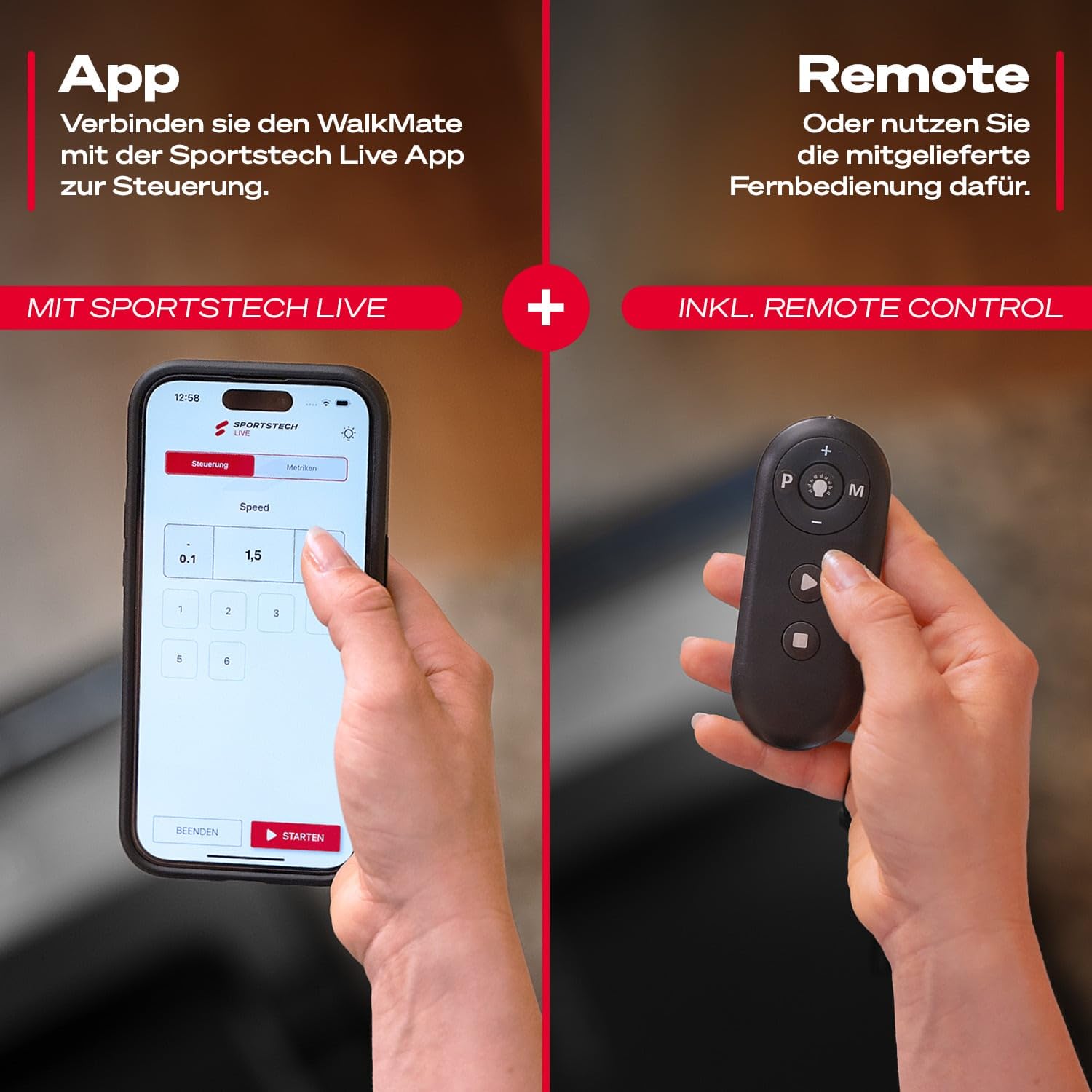 Sportstech Walking Pad bis 6 km/h – manuelle Steigung bis 9%, inklusive App Mitgliedschaft, LCD Display, Schrittzähler, leicht & kompakt, Transportrollen, WalkMate bis 120kg Nutzergewicht