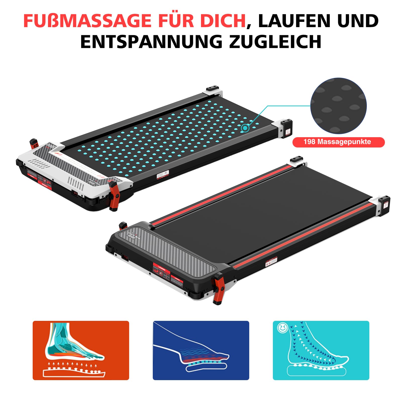 LIKESPORTING Laufband mit Fußberuhigungsfunktion – Zusammenklappbar, mit Neigungswinkel und Fernbedienung, perfekt für den Einsatz im Büro und zu Hause. Geräuscharm, 1-6 km/h, Maximalgewicht 120 kg