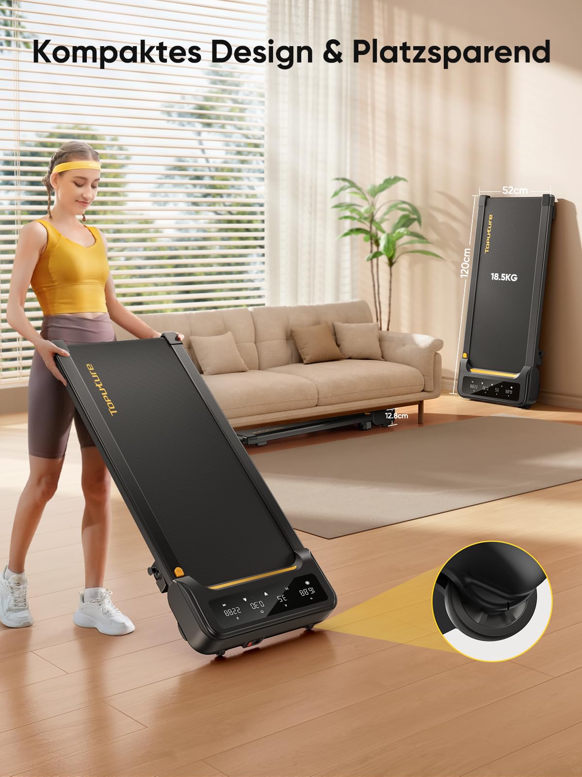 Laufband für Zuhause mit Neigung, 1-10 km/h Walking pad, Elektrisches Laufband mit Steigung, 2.5HP Walking Machine für Zuhause & Büro, Fernbedienung und App, Keine Montage Erforderlich