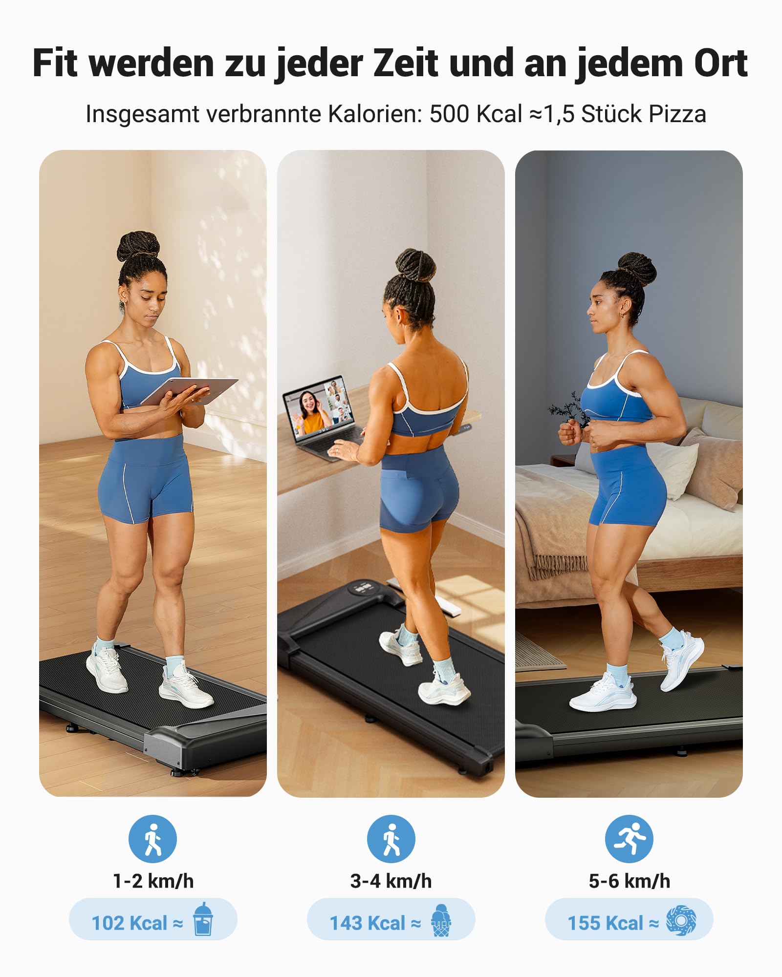 THERUN Schreibtisch Walking Pad mit Leise 2,5 PS-Motor, 2 in 1 Kleines Laufband mit Fernbedienung und LED-Panel für Zuhause und Büro