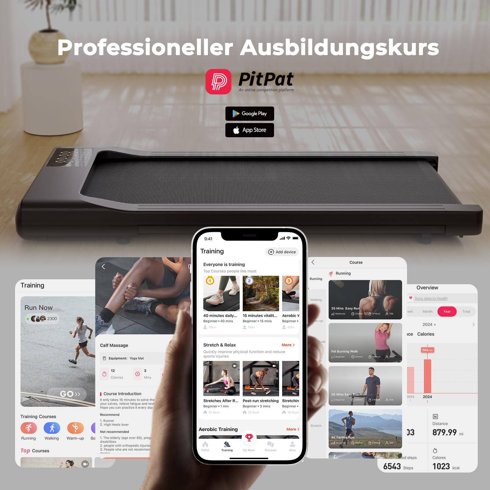 Lacuffy Raceable Walking Pad geeignet für High-Tech Wearable Devices, Max 136/159kg APP-Steuerung unter dem Schreibtisch Laufband mit AI-Training und Multi-Runner-Rennen