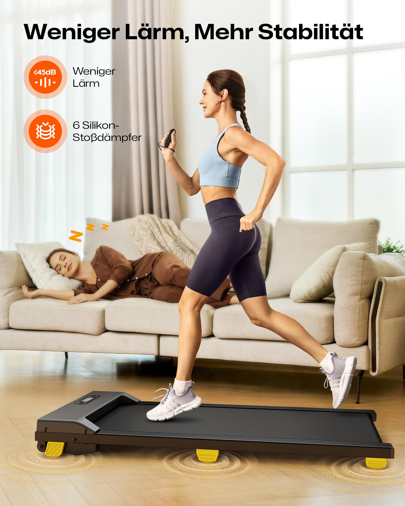 Walking Pad mit 9% Steigung, Walking Pad mit Sechs-Punkt-Stoßdämpfung, leises Laufband Schreibtisch, 2,5 Pferdestärken Laufband für Zuhause/Büro