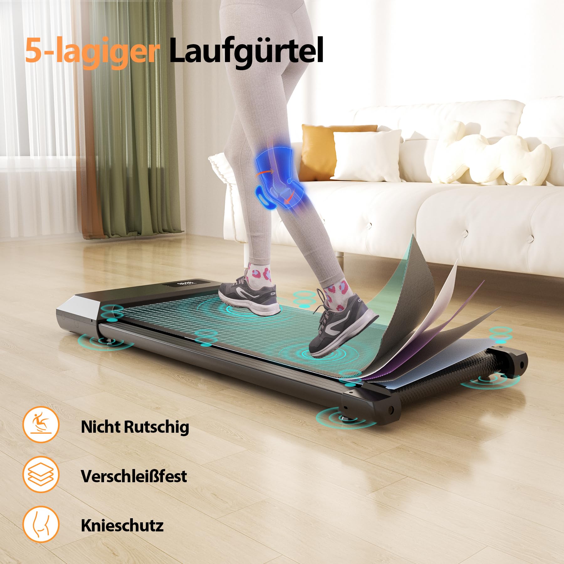 Superun Raceable Walking Pad – Laufband für Zuhause 2.5 PS mit App und Fernbedienung – Laufband Schreibtisch max 136 kg mit Multi-Runner-Rennen und Training Couses