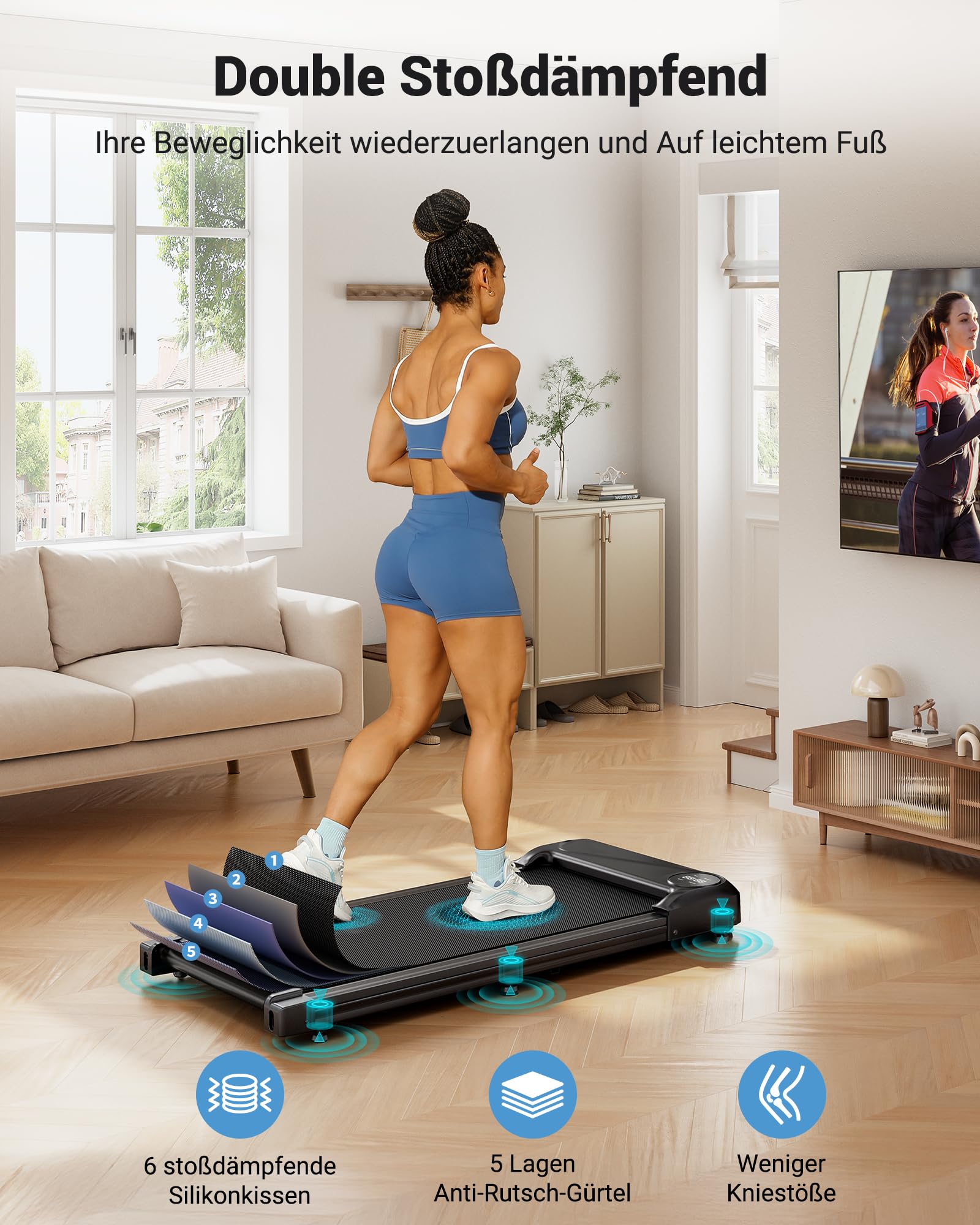 THERUN Schreibtisch Walking Pad mit Leise 2,5 PS-Motor, 2 in 1 Kleines Laufband mit Fernbedienung und LED-Panel für Zuhause und Büro