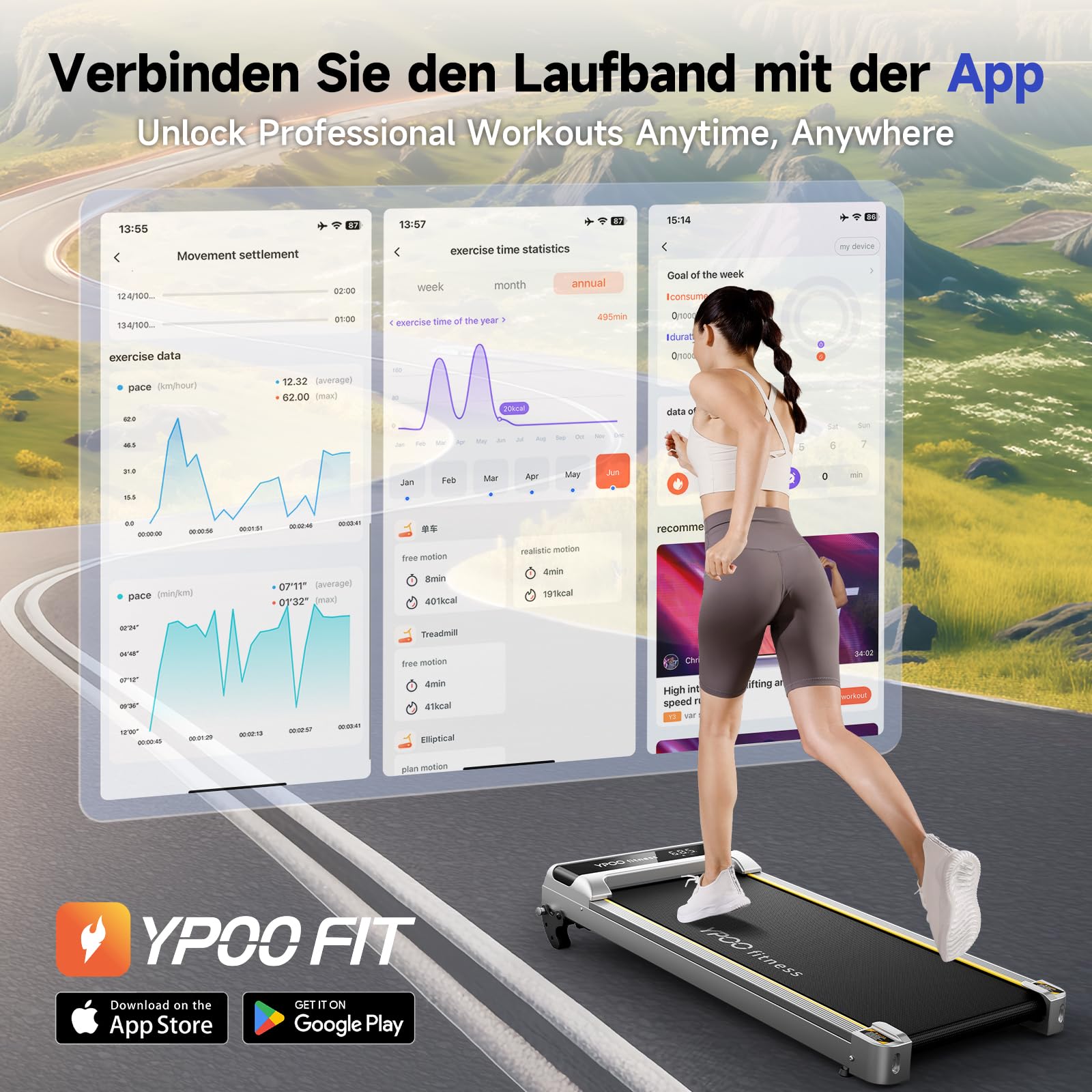 YPOO Walking Pad mit Steigung, 1-6km/h Laufband Zuhause Büro mit Neigung, 140kg Walking Pad Leise, Klein Laufband Schreibtisch, Mini Laufpad 2.5HP Treadmill Home, LED-Anzeige/Fernbedienung/APP