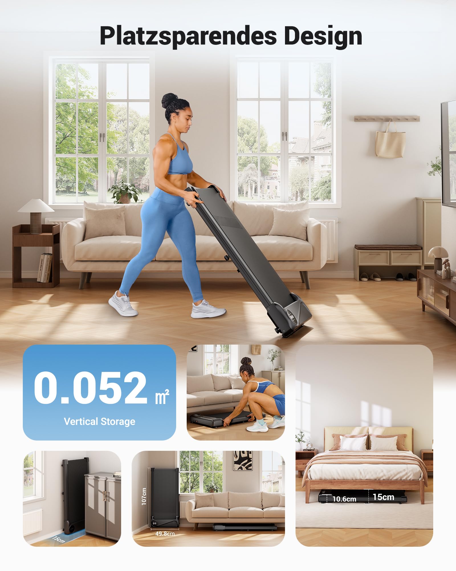 THERUN Schreibtisch Walking Pad mit Leise 2,5 PS-Motor, 2 in 1 Kleines Laufband mit Fernbedienung und LED-Panel für Zuhause und Büro