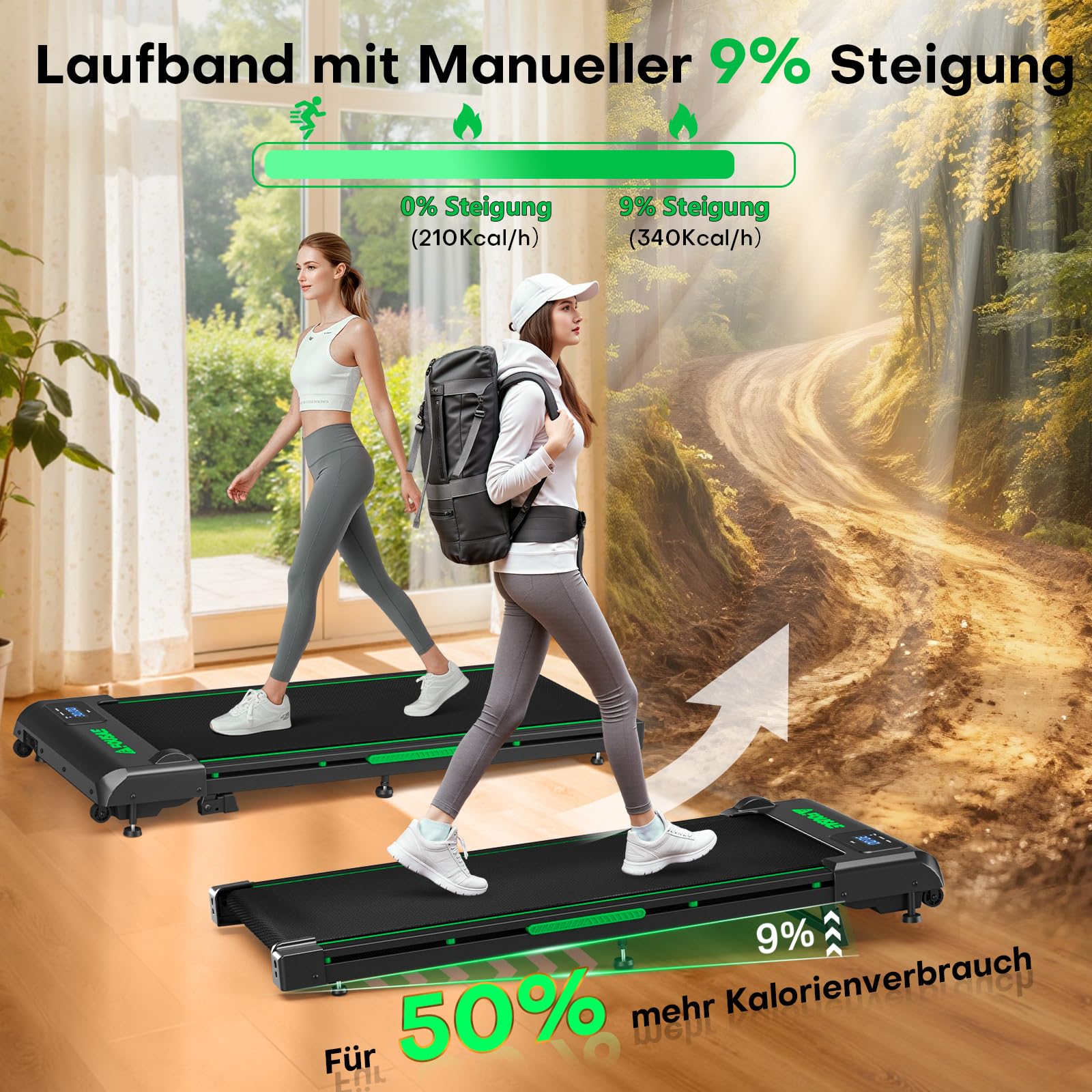FOUSAE Walking Pad, 1-10 km/h Laufband für Zuhause mit 9% Steigung, 2.5HP Walking Machine für Zuhause & Büro mit LED-Anzeige, Fernbedienung, 12 Programes, Doppelter Stoßdämpfung Bis 150kg Belastbar