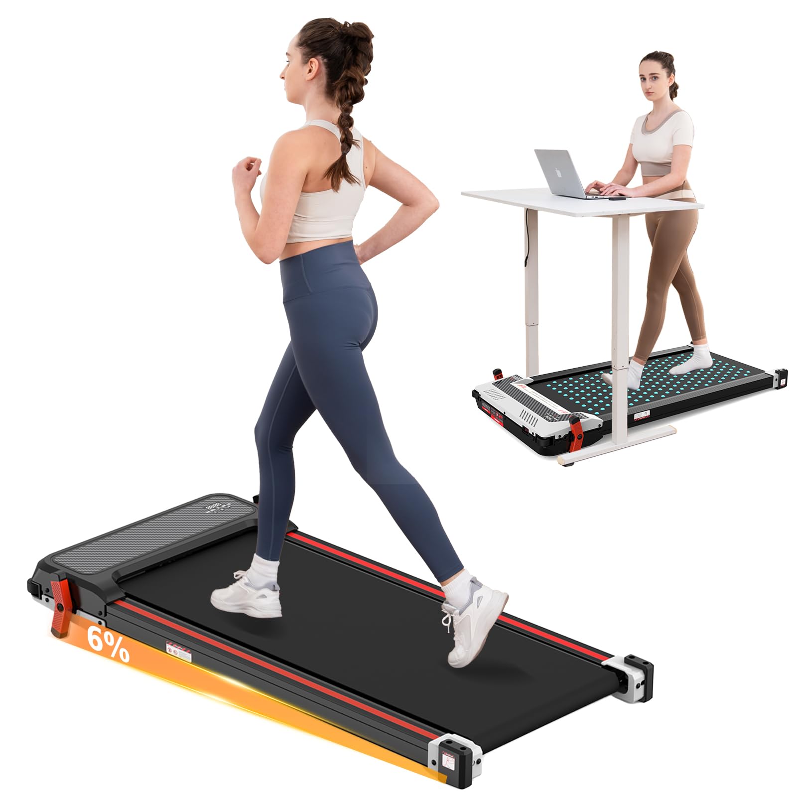 LIKESPORTING Laufband mit Fußberuhigungsfunktion – Zusammenklappbar, mit Neigungswinkel und Fernbedienung, perfekt für den Einsatz im Büro und zu Hause. Geräuscharm, 1-6 km/h, Maximalgewicht 120 kg