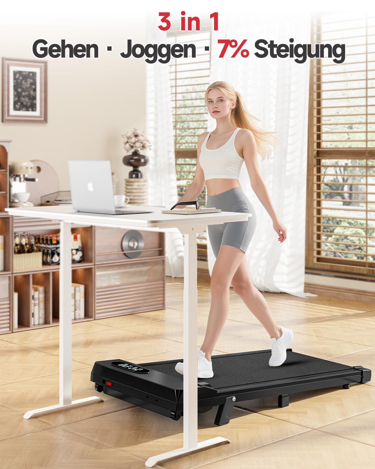HomeFitnessCode Walking Pad für Zuhause mit Neigung - Laufband Laufpad Steigung Walkpad Untertisch Elektrisch 1-8 KMH Walking Band, Glänzend Schwarz