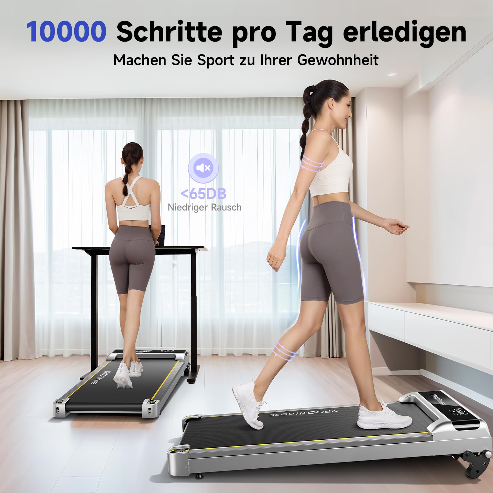 YPOO Walking Pad mit Steigung, 1-6km/h Laufband Zuhause Büro mit Neigung, 140kg Walking Pad Leise, Klein Laufband Schreibtisch, Mini Laufpad 2.5HP Treadmill Home, LED-Anzeige/Fernbedienung/APP
