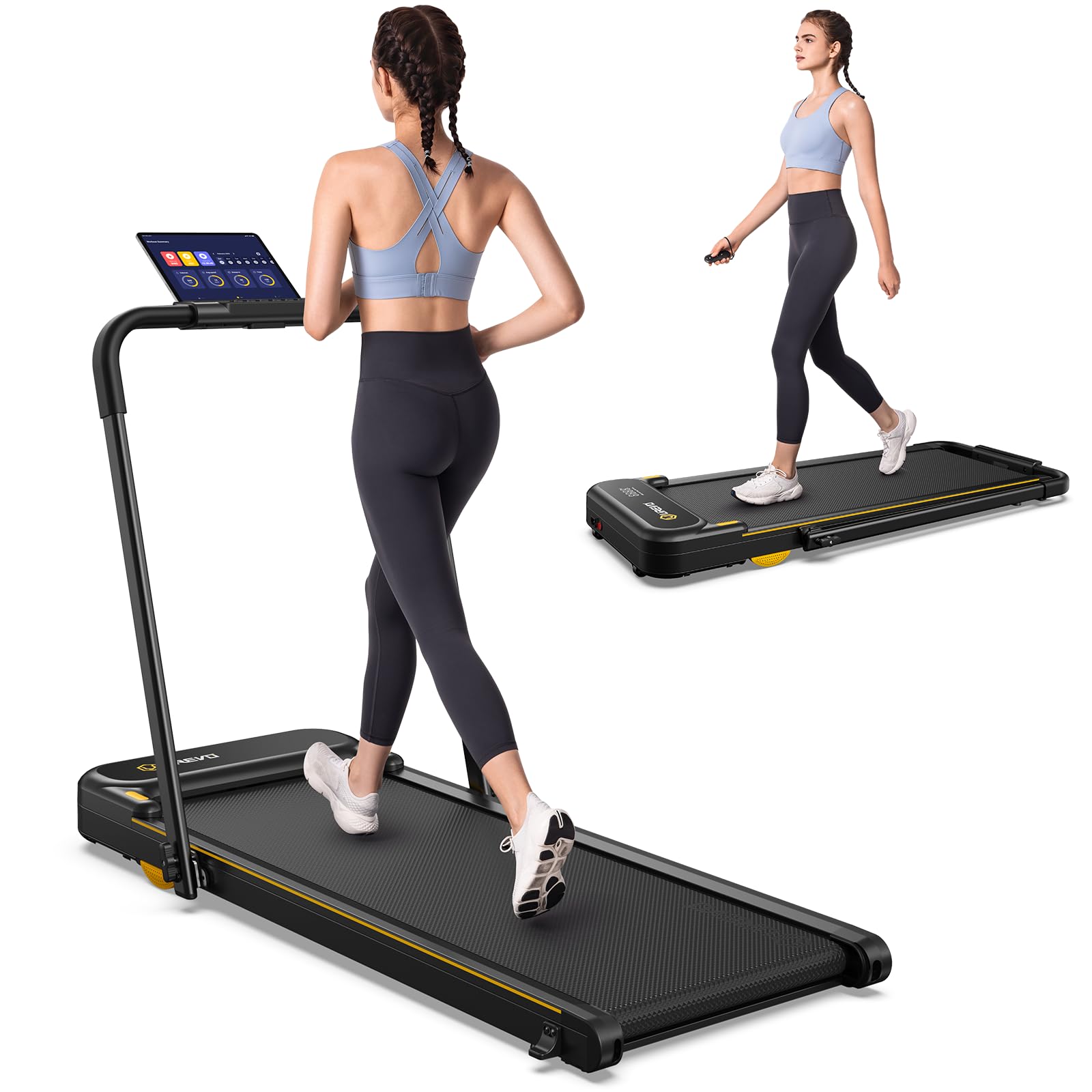 UREVO 2 in 1 Laufband für zuhause mit APP, Walking pad mit doppelter Stoßdämpfung, ‎1-10 km/h Laufband Klappbar mit Fernbedienung und LED-Anzeige für Zuhause/Büro