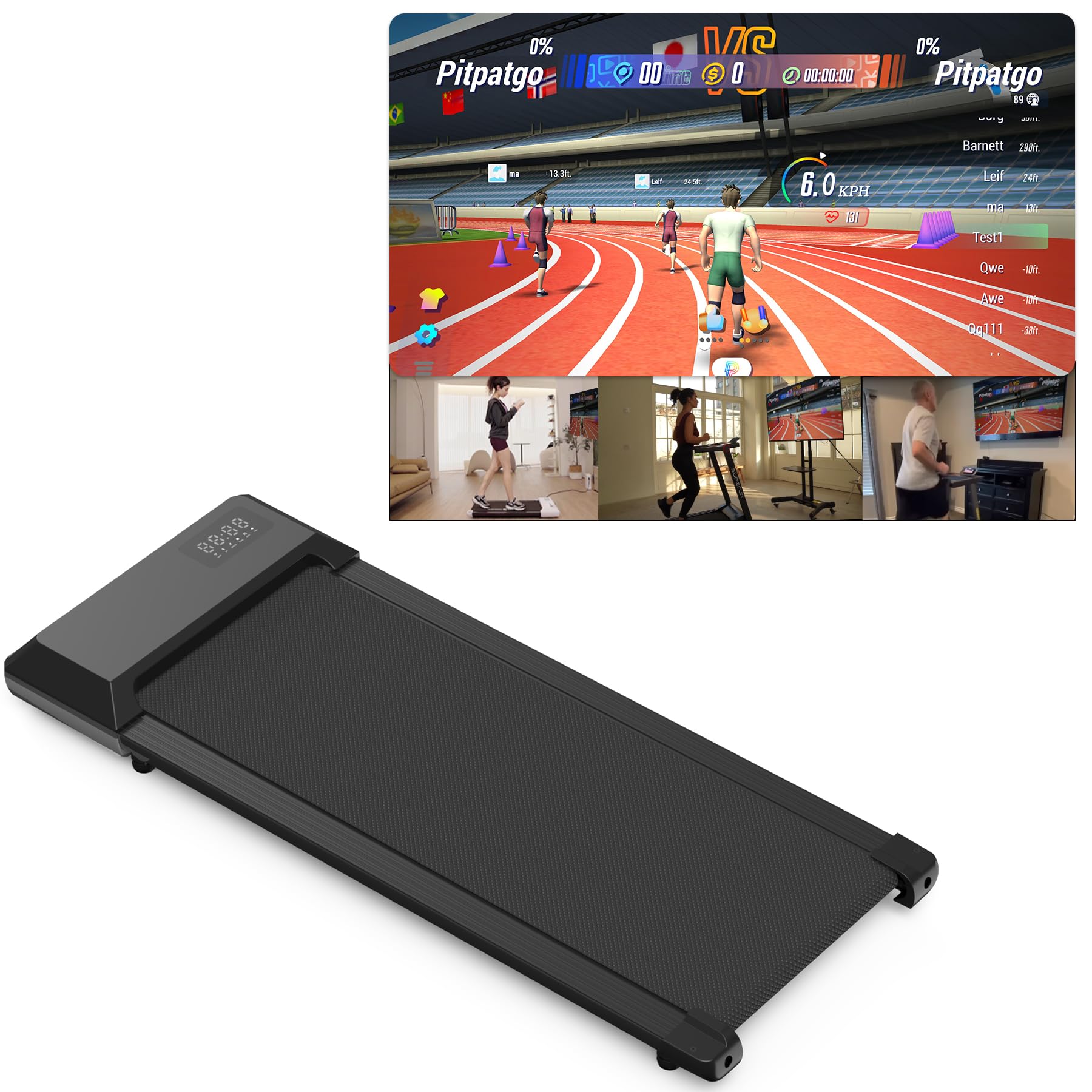 Superun Raceable Walking Pad – Laufband für Zuhause 2.5 PS mit App und Fernbedienung – Laufband Schreibtisch max 136 kg mit Multi-Runner-Rennen und Training Couses